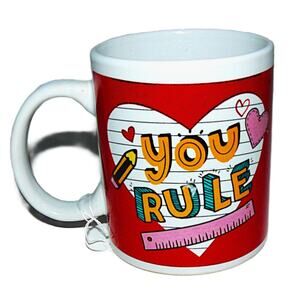 Teacher Mug "You Rule" 12 Oz Valentines Day Gift Ceramic White & Red Heart